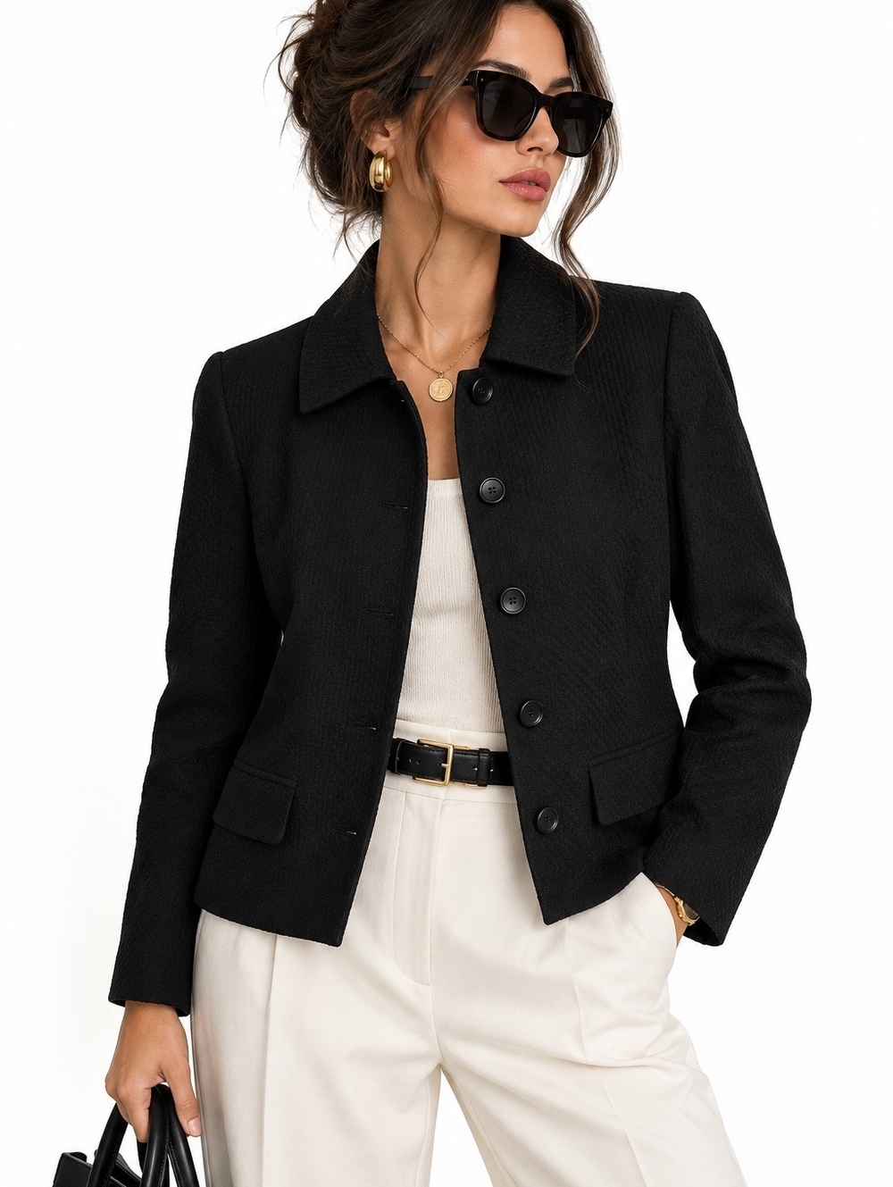 Talbots Black Tailored Button-Front Blazer